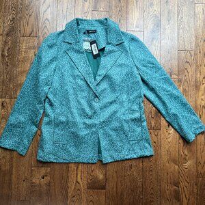 APNY Aqua Teal Leopard Print Blazer Jacket NWT Women’s Size Large